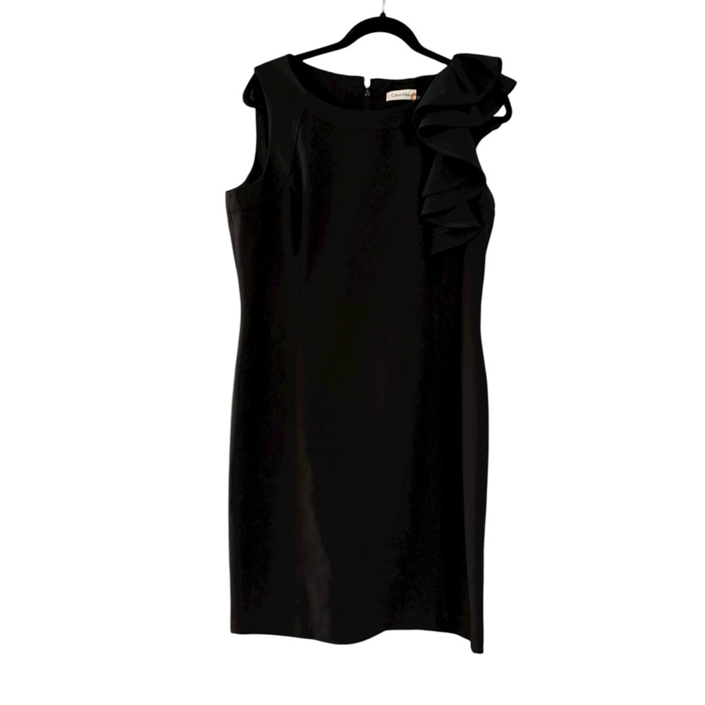 Calvin Klein Black One Shoulder Dress with Ruffle